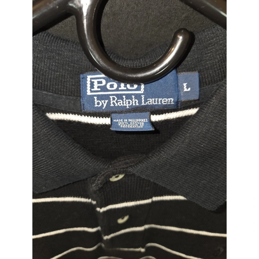 polo ralph lauren 1/4 button black pony cotton knit pullover short sleeve large‎